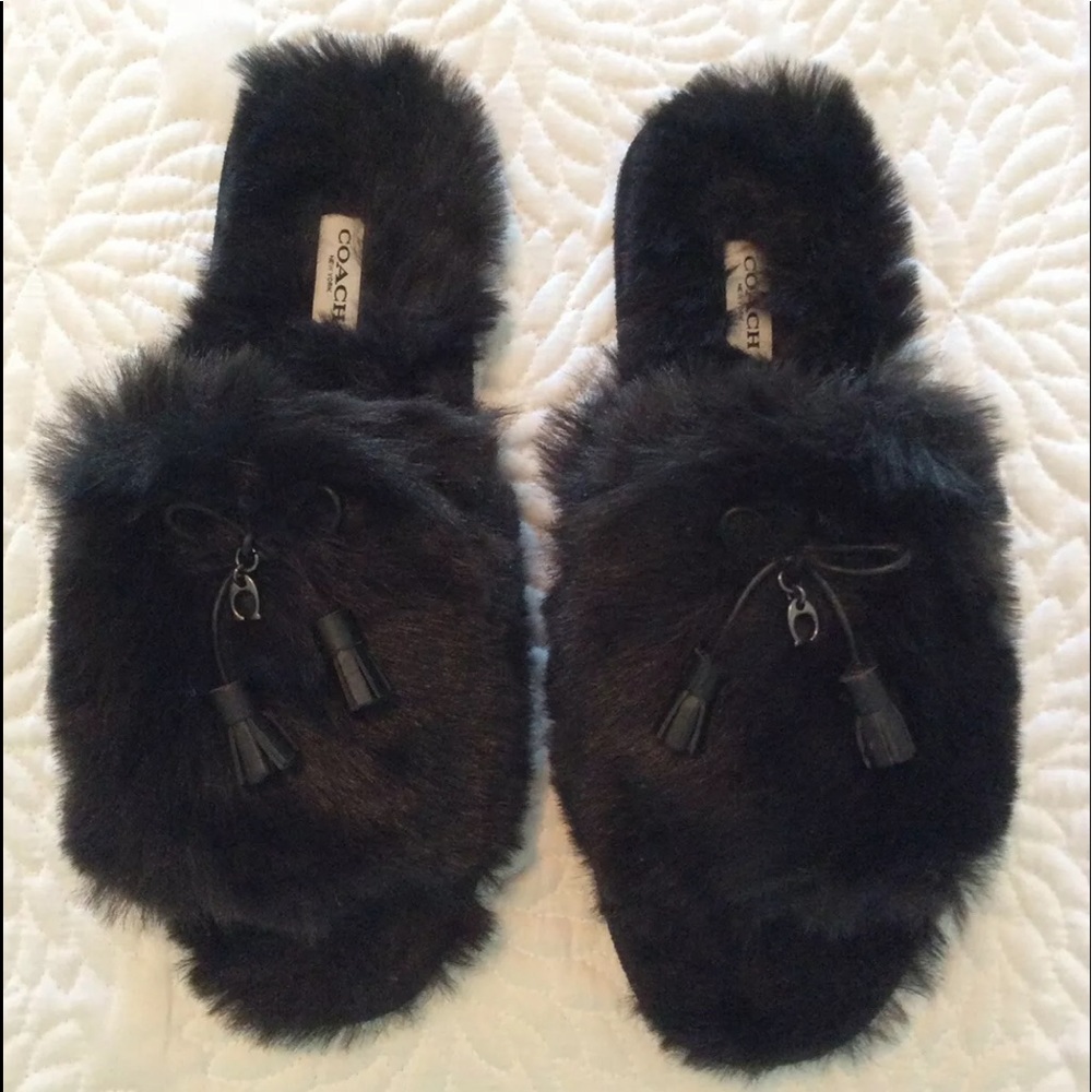 🖤EUC Coach Zoe Faux Fur Slippers🖤
